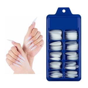 120 faux ongles longs bleus de couleur unie, forme stiletto, à presser, pour salon de manucure - Product Image 4