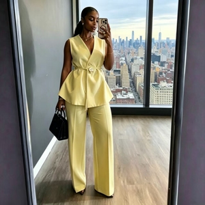 Ensemble tailleur pantalon et blazer sans manches couleur unie pour femme, style africain, idéal pour le bureau - Vente en gros - Product Image 5