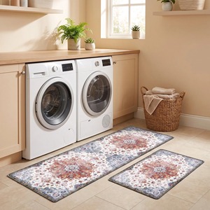 PVC <b>Kitchen</b> Floor <b>Mat</b> Set <b>Waterproof</b> Anti Slip Rectangle Floral Print Washable Oil Proof For <b>Kitchen</b> Use - Product Image 4
