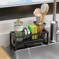 Organisateur de brosse grande capacité pour évier de cuisine, support à éponge en acier inoxydable avec bec de drainage