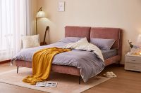 Cadre de lit double/king size de luxe à prix d'usine, avec tête de lit en tissu doux et cadre en métal