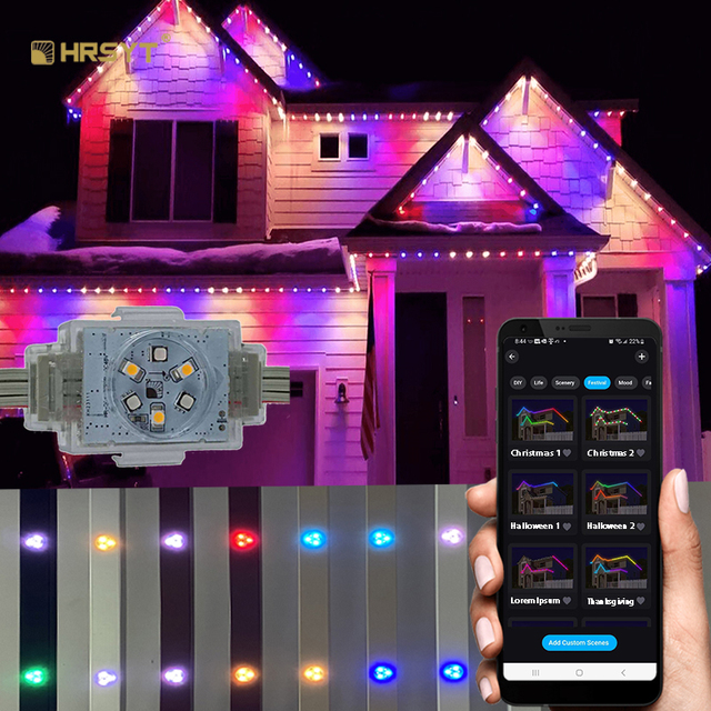 HRSYT UL CUL DC48V Waterproof IP68 Christmas Holiday Lights for House RGB RGBW LED Pixel Point Lights Outdoor Light Permanent