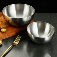 Bol de service FLEY de style coréen en acier inoxydable, couleur argent et or, pour œufs, salades, ramen, soupes, ustensile de cuisine antidérapant