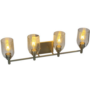 Lámpara de pared de diseño de estilo occidental de lujo con acabado dorado moderno de 4 Lt con fuente de luz de bombilla E26 de vidrio transparente alargado - Product Image 3