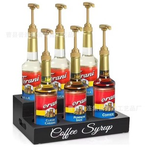 Coffee Syrup <b>Storage</b> <b>Rack</b> With 6 <b>Bottles</b> Wooden Condiment Organizer Kitchen Desktop Stand For Coffee Bar Use - Product Image 1