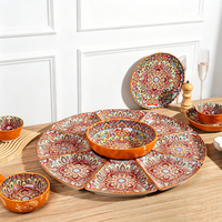 Assiettes de dîner en céramique Mandala bohème en gros, assiettes rondes rétro colorées pour salades et desserts