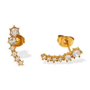 Crescent <b>Moon</b> Stick Earrings Gold With White Zirconium Claw Setting Everyday Wear Earring EH830 - Product Image 5