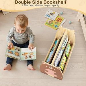 Étagère à livres pour enfants en bois, style Montessori, pour <span class=keywords><strong>chambre</strong></span> de bébé, étagère double face avec 4 niveaux et poches profondes - Product Image 3