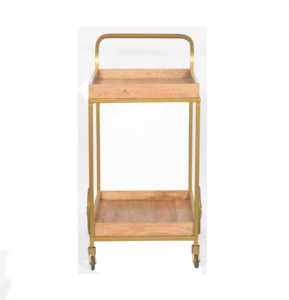 Vente en gros d'hôtel de bonne qualité cadre en métal doré personnalisé avec dessus en bois chariot de bar de service pliant chariot 2 couches avec étages - Product Image 4