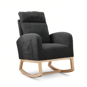 Fauteuil à bascule Db Modern Rocking Chair gris foncé, revêtement en tissu, structure en bois massif, pour salon ou bureau à domicile - Product Image 1