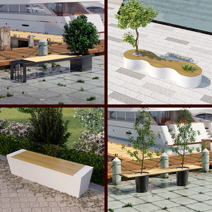 Banc de jardin élégant avec boîte à fleurs intégrée et assise en bois pour terrasses et espaces commerciaux – Conception durable - Product Image 4