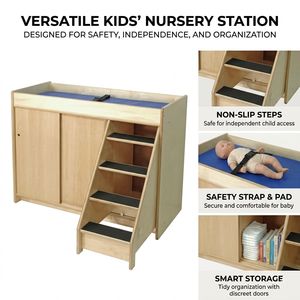 Table à langer multifonctionnelle pour la maternelle, table à couches Montessori pour bébés, mobilier de chambre pour salle de classe, garderie, crèche - Product Image 3