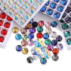 Venta al por mayor de fábrica de juego completo de brocas de cristal K9 de colores con base plana biselada, doble orificio y hebilla plana tipo satélite - Product Image 2