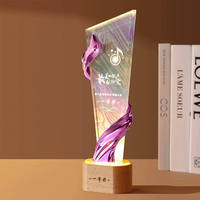 Nouveau trophée de cristal d'impression polychrome lumineux avec MH-J0799 de base de lumière en bois