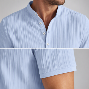 Camiseta Henley de punto acanalado <span class=keywords><strong>con</strong></span> cuello deportivo y botones, estilo retro, para ropa urbana, venta al por mayor, marca privada, proveedor líder - Product Image 2