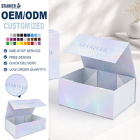 Caja de Perfume Magnética de Alta Gama con Acabado Holográfico/Iridiscente, Logotipo Personalizado en Lámina Dorada, Plegable, de Cartón Rígido