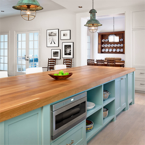 Custom Design Kitchen <strong>Cabinet</strong> Farmhouse Oak Wood Stained Shaker L Shape Kitchen <strong>Cabinet</strong> with Island - Product Image 1