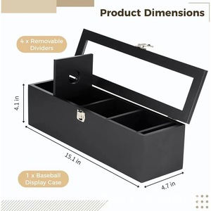 Baseball <b>Display</b> <b>Case</b> <b>Wall</b> Mounted Black With Partitions For 4 Balls Storage Collectible Showcase - Product Image 4
