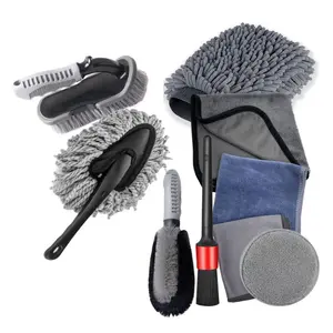 Kit d'outils de nettoyage de lavage de voiture gris Offre Spéciale Kit de nettoyage de voiture en microfibre Kit de lavage de voiture