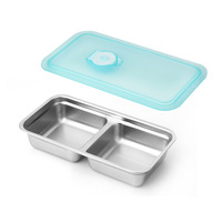 Boîte à repas en acier inoxydable 304 de 600 ml, double compartiment, boîte à lunch étanche, récipient à collation avec couvercle hermétique