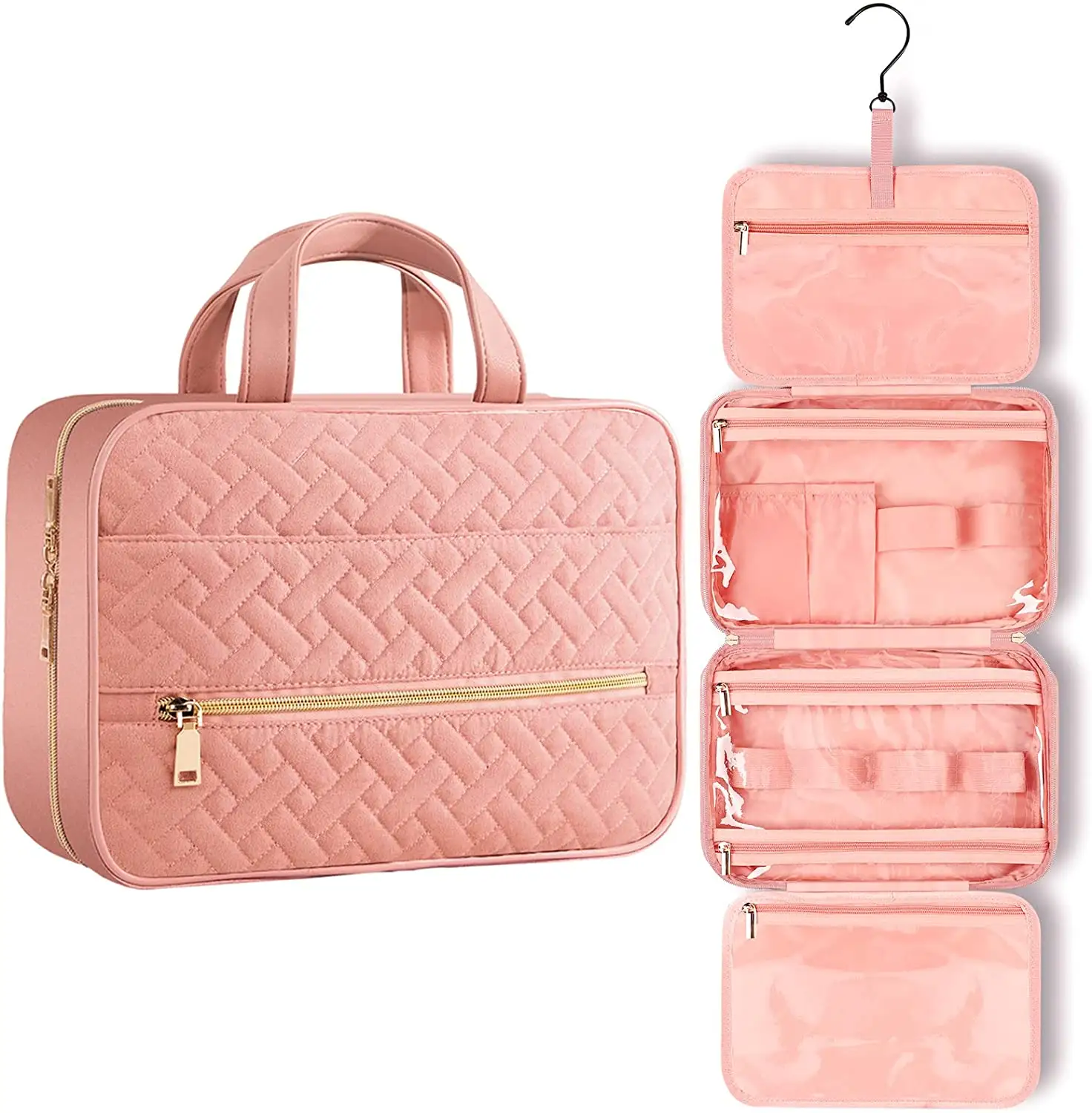 Seyahat makyaj çantası asılı çanta kozmetik çantası makyaj organizatör aksesuarları şampuan tam boy tuvalet <span class=keywords><strong>pembe</strong></span>