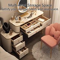Table de maquillage moderne et durable avec miroir éclairé par LED, armoire latérale et 6 tiroirs, idéale pour les appartements et les chambres.