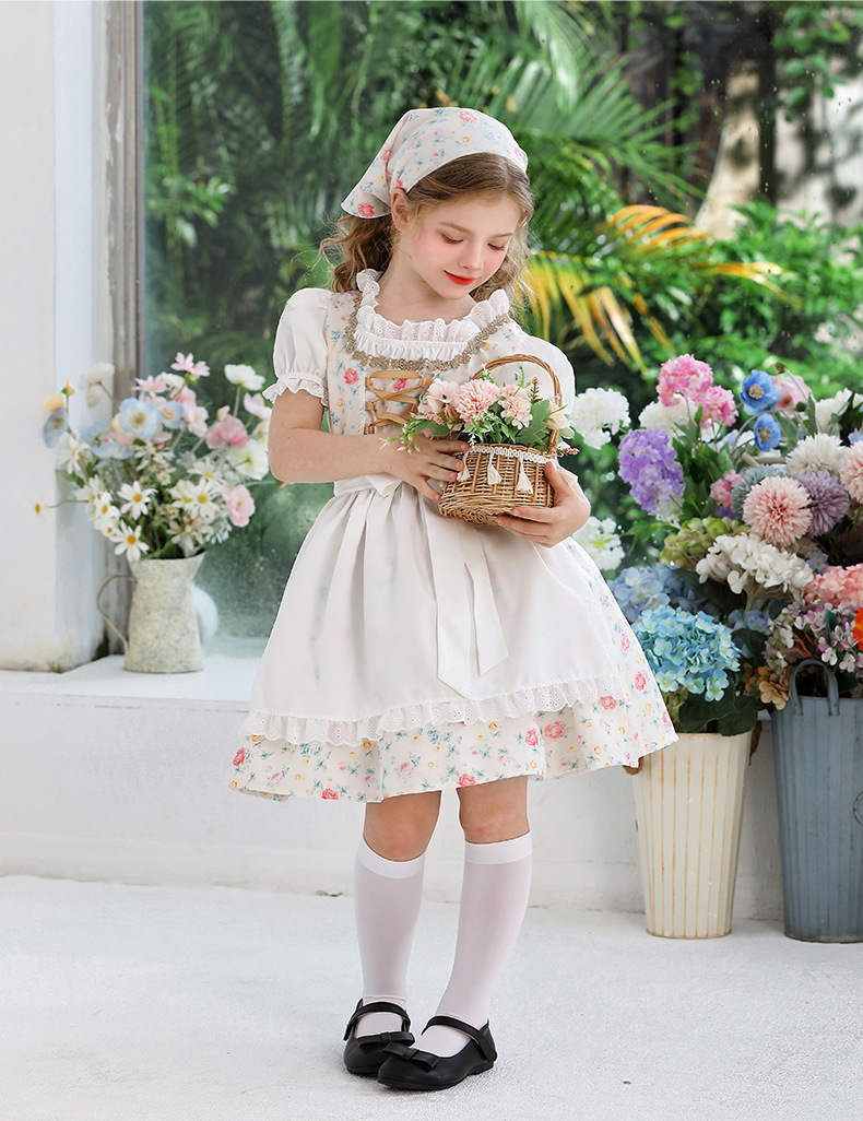 Prairie Girl Costume For Girls - Sustainable Flower Print Dress With Apron & Bonnet - Historical Play Outfit - View #4