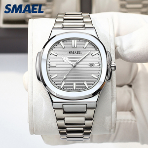SMAEL D8060 นาฬิกาควอทซ์สแตนเลสสำหรับผู้ชาย หน้าปัดสีดำ ตัวเลขโรมัน แสดงวันที่ นาฬิกาธุรกิจแบบอะนาล็อก - Product Image 3