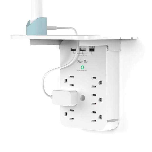 Mifaso Hot US Power Strip 6-Way Wall Tap Phone Holder with 2 USB-A & 1 USB-C Port 15A Surge Protector Outlet Extender Mountable