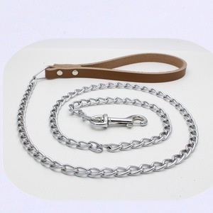 Correa de cuero de vaca de lujo para caminar para perros, cadena de acero sólido, plomo para mascotas - Product Image 5
