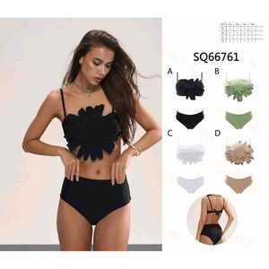 Costume da bagno bikini a triangolo da donna 2 pezzi, top con allacciatura al collo e slip a vita alta con laccetti laterali, nuovo all'ingrosso SQ66761 - Product Image 1