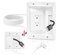 Kit Manajemen Kabel Dinding dengan Kotak Stopkontak TV Tersembunyi-Soket Dua Lubang, Kabel, Kotak Penyembunyi Kabel Dinding, Cocok untuk Semua Colokan