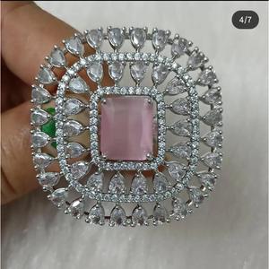 <b>Adjustable</b> Silver-Plated Alloy <b>Ring</b> Handmade Pink Cubic Zirconia Studded Bulk Product Main Material Brass Jewelry - Product Image 2