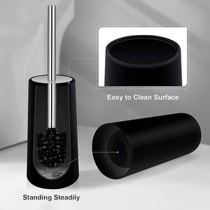Brosse de cuvette de toilette moderne à long manche <span class=keywords><strong>pas</strong></span> <span class=keywords><strong>cher</strong></span> salle de bain brosse de toilette et support ensemble de porte-brosse de toilette noir - Product Image 4