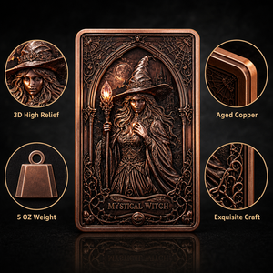 Medaglione Commemorativo Gotico in Rame Invecchiato 3D a Rilievo Alto, 5 OZ, Collezione Halloween, Biglietto Regalo, Tema Strega Mistica - Product Image 2