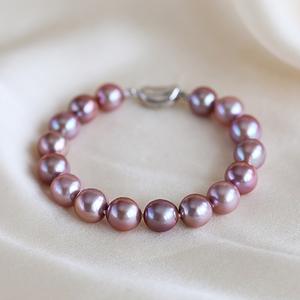 Grand bracelet en fil élastique pour femmes, perle violette, 10-11mm, rond, d'eau douce, élégant, pour toutes les occasions - Product Image 1