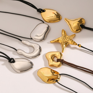 Ensemble de colliers avec pendentif géométrique en acier inoxydable, corde noire, bijoux de mode unisexe - Product Image 4