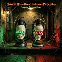 Lanterne Tête de Squelette d'Halloween Lumineuse Portable en Plastique, Décoration Gothique Vintage pour Fête, Décoration Maison Hantée