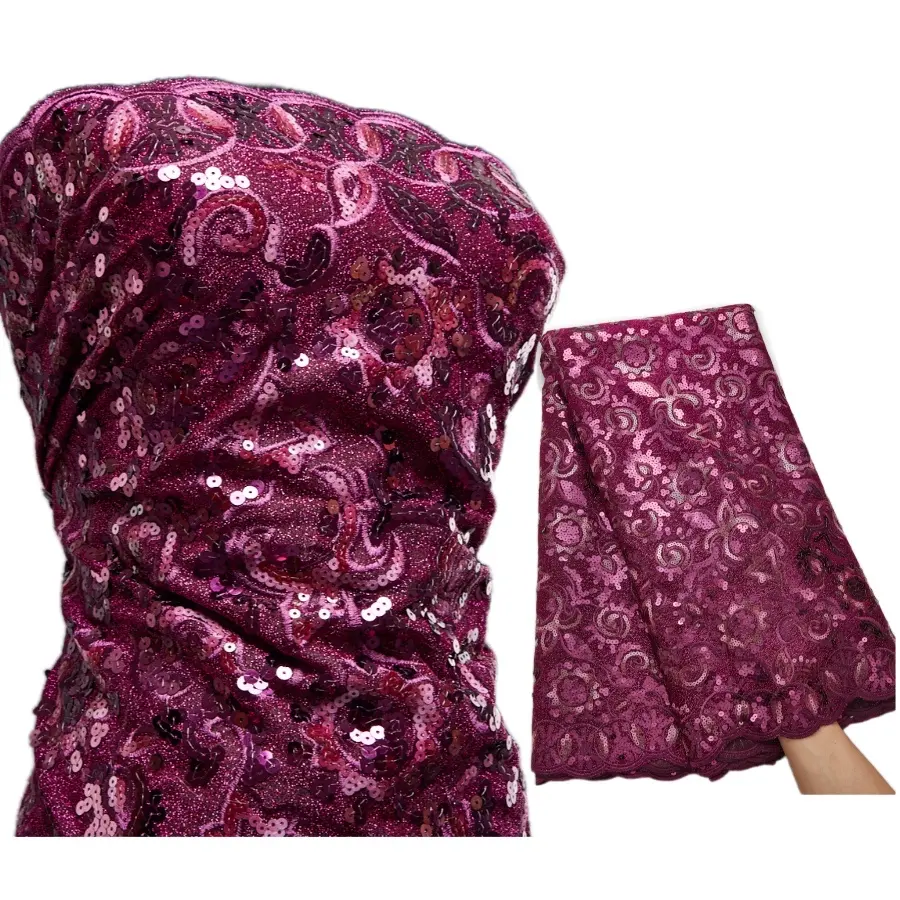 Nigéria africain velours dentelle avec paillettes broderie Organza dentelle tissu pour robe de soirée cordon tissu africain dentelle 2626