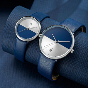 <b>Couple</b> Watch Two Tone <b>Matching</b> Three Hands Quartz Watch Waterproof Genuine Leather Strap for Daily Pair Wrist Watch - Product Image 1