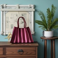 Sac fourre-tout rayé en tricot réutilisable en tissu, sac à bandoulière pour femme, idéal pour le shopping (vente en gros)