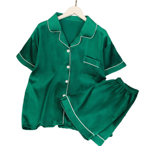 In stile minimalista stile Senior <span class=keywords><strong>verde</strong></span> intellettuale pigiama da <span class=keywords><strong>donna</strong></span> a maniche corte Cardigan estivo abito Casual Casual in seta di ghiaccio - Product Image 1