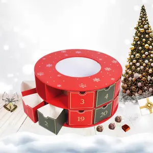 High-quality cylindrical 30-grid 24-day <b>Christmas</b> countdown calendar in a paper gift <b>box</b>, customizable upon request - Product Image 5