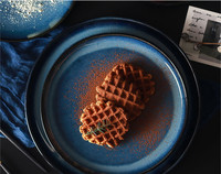 Assiette de table en porcelaine émaillée bleue effet four, vaisselle décorative en céramique pour mariage, assiettes à steak, plats de service pour desserts