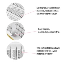 Extensions de cils en gros sous marque privée, faites à la main, 3D hybrides, tiges courtes, bouquets de volume préfabriqués, fibre PBT coréenne, imperméables, longue tenue