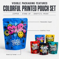 Sachet Mylar personnalisé imprimé 3,5g style graffiti pour bonbons gélifiés, anti-odeur, avec fermeture éclair, pochette alimentaire refermable