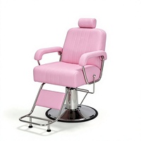 Fauteuil de Barbier Hydraulique Inclinable Rose Tendance en Cuir PU avec Appui-tête Amovible et Hauteur Réglable pour Salon de Coiffure