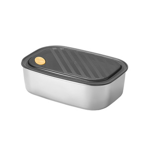 Boîte à lunch en acier inoxydable rectangulaire à double compartiment avec couvercle en plastique, compatible micro-ondes, pour usage au bureau - Product Image 2