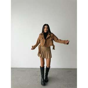 Gabardina Corta Vintage para Mujer, Diseño Marrón, Cierre Cruzado o Sencillo, Botones Estampados, para Otoño e Invierno - Product Image 5