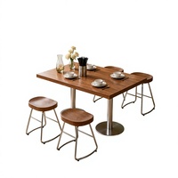Ensemble de table et chaises de restaurant vintage en bois massif et acier inoxydable pour bar à grillades, snack-bar et café